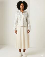 tasarım  güpür detay denim ceket ekru 5