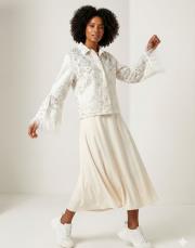 tasarım  güpür detay denim ceket ekru 6