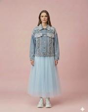 kadın kot ceket mavi 2