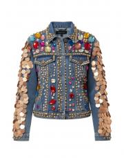 kadın pullu kot ceket mavi