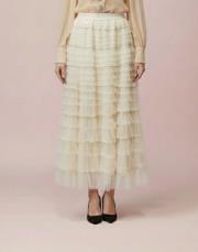 kadın katlı tül etek krem