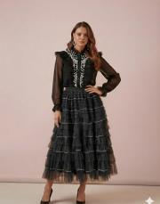 kadın katlı tül etek siyah 2