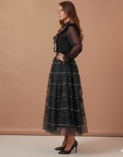 kadın katlı tül etek siyah 3