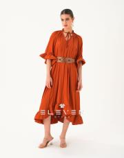 kadın volanlı tasarım elbise kiremit