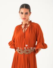 kadın volanlı tasarım elbise kiremit 2