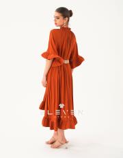 kadın volanlı tasarım elbise kiremit 3