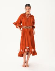 kadın volanlı tasarım elbise kiremit 4