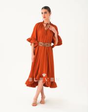 kadın volanlı tasarım elbise kiremit 5