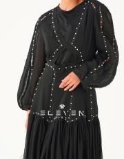 kadın incili tasarım elbise siyah 3