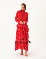 kadın puantiyeli şifon elbise ithal kırmızı