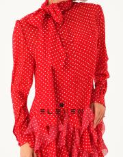 kadın puantiyeli şifon elbise ithal kırmızı 2