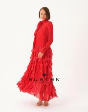 kadın puantiyeli şifon elbise ithal kırmızı 4