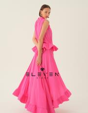 kadın volan detay etekli takım fuşya 4