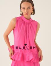 kadın volan detay etekli takım fuşya 5