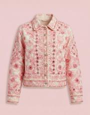 kadın nakışlı ayna detay kot ceket fuşya 2