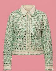 kadın nakışlı ayna detay kot ceket yeşil