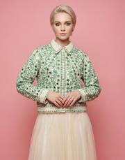 kadın nakışlı ayna detay kot ceket yeşil 2