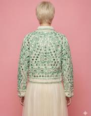 kadın nakışlı ayna detay kot ceket yeşil 3