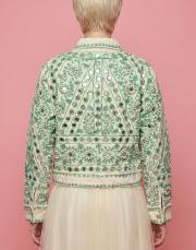 kadın nakışlı ayna detay kot ceket yeşil 4