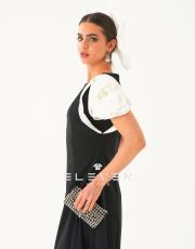 kadın  gül detay kısa kol elbise siyah 2