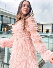 kadın  katlı tül elbise pudra 3