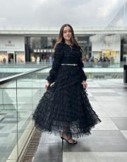 kadın  katlı tül elbise siyah 4