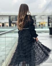 kadın  katlı tül elbise siyah 5