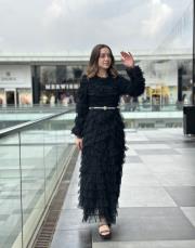 kadın  katlı tül elbise siyah 6