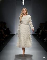 kadın  katlı tül elbise ekru 2