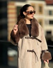 deri detay uzun kürk bej