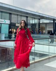 tasarım vintage tül elbise kırmızı 3