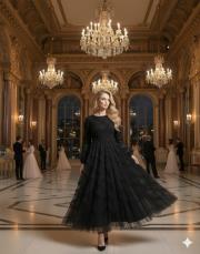 tasarım vintage tül elbise siyah