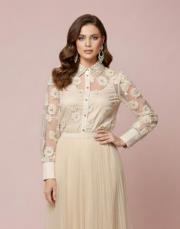 tasarım taş ve inci detay gömlek krem