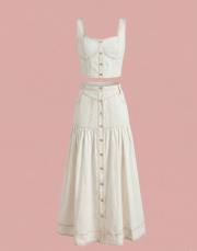 tasarım crop etekli takım krem