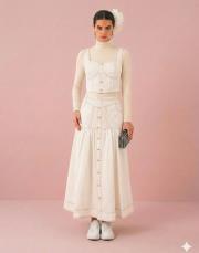 tasarım crop etekli takım krem 3