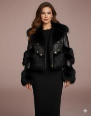 elegant yaka kol ve sırt kürk  detay kısa kürk siyah