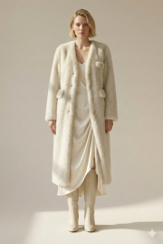 uzun kürk cepli gold düğme krem