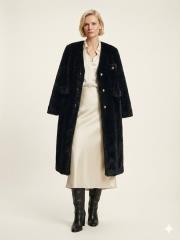 uzun kürk cepli gold düğme siyah