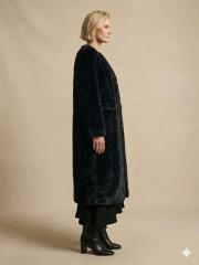 uzun kürk cepli gold düğme siyah 3