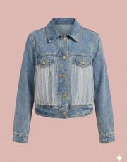 tül detay kot ceket mavi