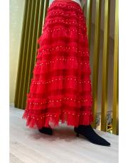 incili tül etek ithal kırmızı