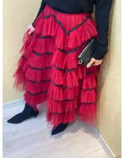 şeritli tül etek ithal kırmızı 2