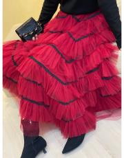 şeritli tül etek ithal kırmızı 3