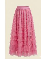 katlı tül etek ithal pembe