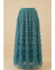 katlı tül etek ithal yeşil