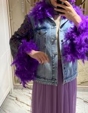 tüy detay kot ceket mavi 2