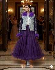 tüy detay kot ceket mavi 5