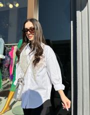 kelebek taş detay gömlek ithal beyaz