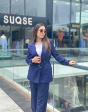 belden ayarlı  keten takım lacivert