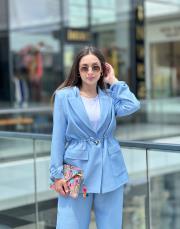 belden ayarlı  keten takım mavi